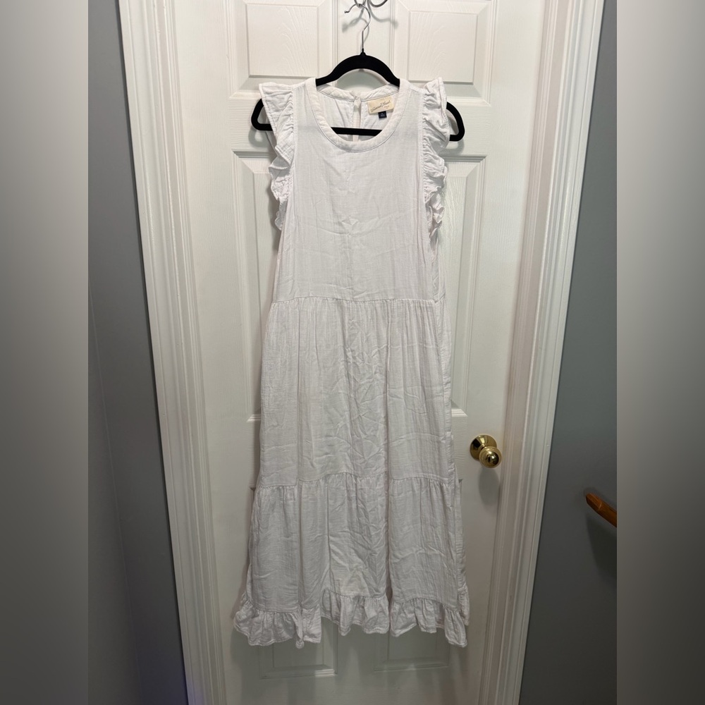 Cotton Universal Thread White Ruffle Midi Dress - Picture 1 of 7